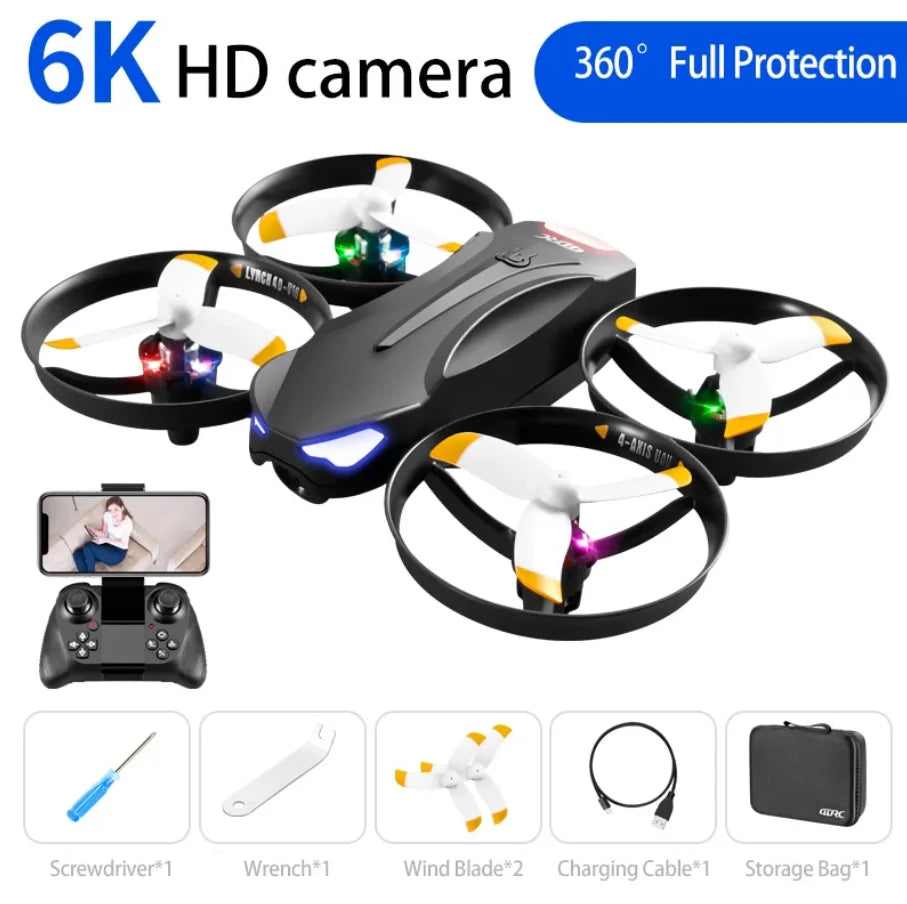 Mini RC Drone 4K 6K Dual Camera HD Wifi Fpv PV16  hotography Quadcopter Portable Colorful Light Professional Drones Toys Boys