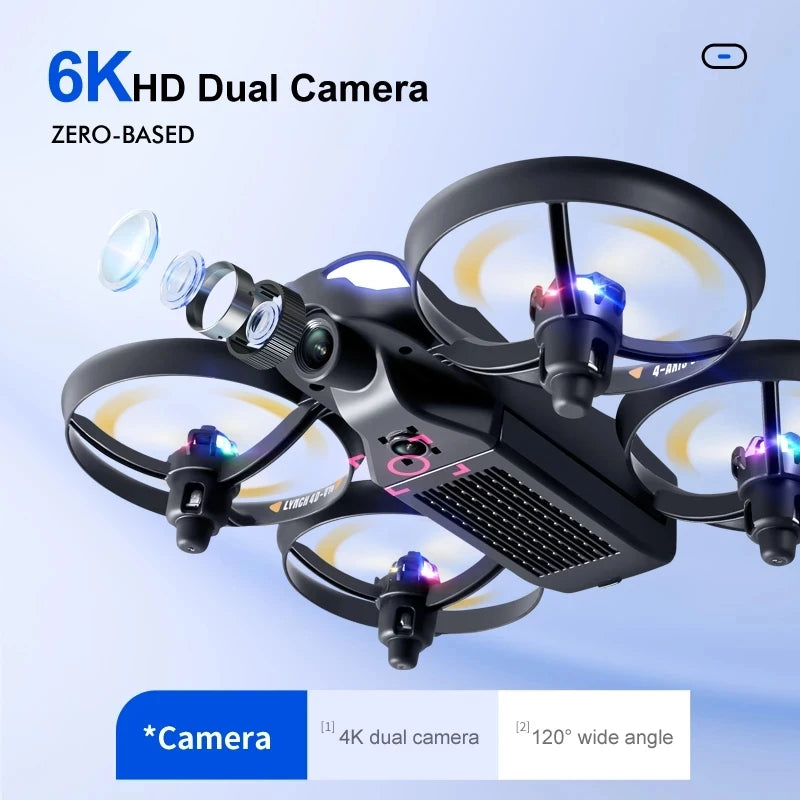 Mini RC Drone 4K 6K Dual Camera HD Wifi Fpv PV16  hotography Quadcopter Portable Colorful Light Professional Drones Toys Boys